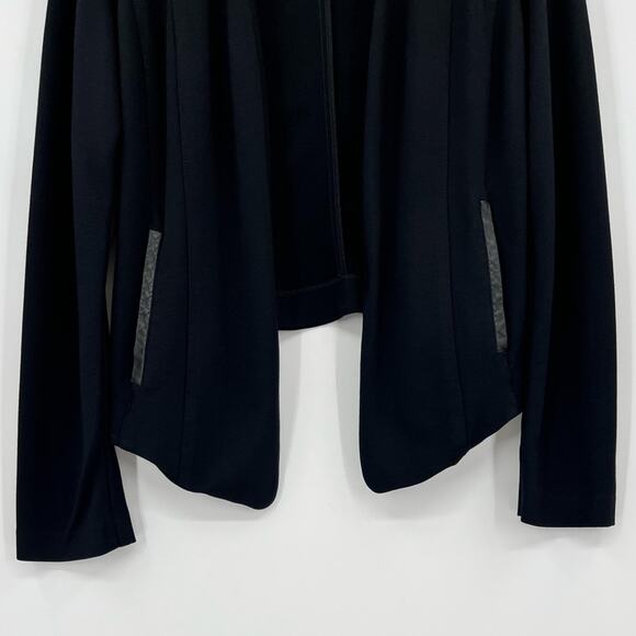 Eileen Fisher Angle Front Jacket Cardigan Ponte Leather Trim Asymmetric Black XS - Picture 10 of 16